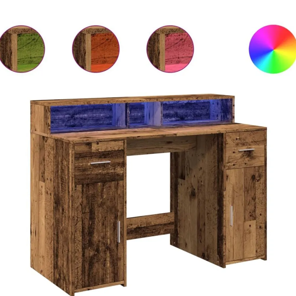vidaXL Bureau avec lumières LED bois d'ingénierie