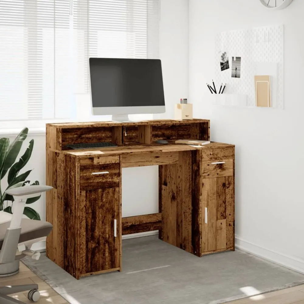 vidaXL Bureau avec lumières LED bois d'ingénierie