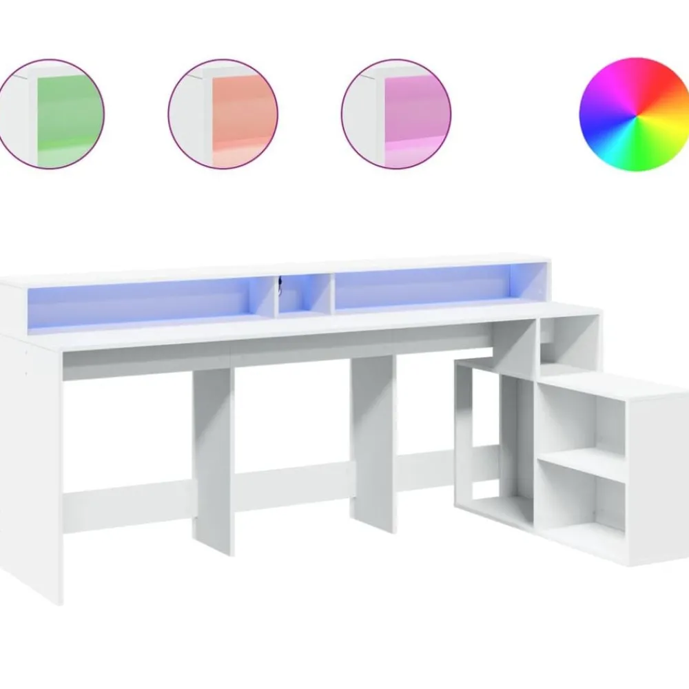 Meubles De Bureau-vidaXL Bureau avec lumières LED 200x104x91 cm bois d'ingénierie Blanc
