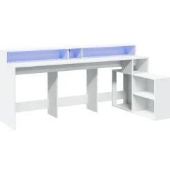 Meubles De Bureau-vidaXL Bureau avec lumières LED 200x104x91 cm bois d'ingénierie Blanc