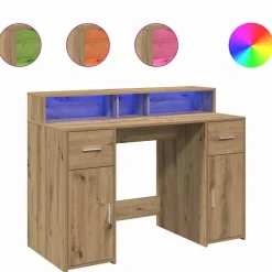Meubles De Bureau-vidaXL Bureau avec lumières LED chêne artisanal bois d'ingénierie ch&ecirc;ne artisanal