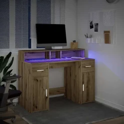 Meubles De Bureau-vidaXL Bureau avec lumières LED chêne artisanal bois d'ingénierie ch&ecirc;ne artisanal