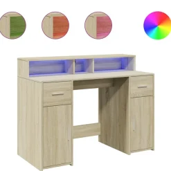 Meubles De Bureau-vidaXL Bureau avec lumières LED chêne sonoma bois d'ingénierie Chêne sonoma
