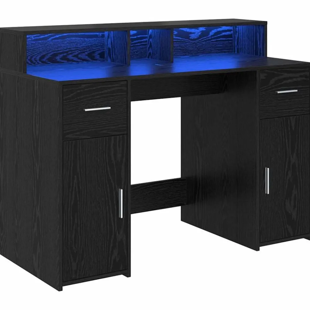 Meubles De Bureau-vidaXL Bureau avec porte Chêne noir 120 x 55 x 91 cm Bois d'ingénierie Chêne noir
