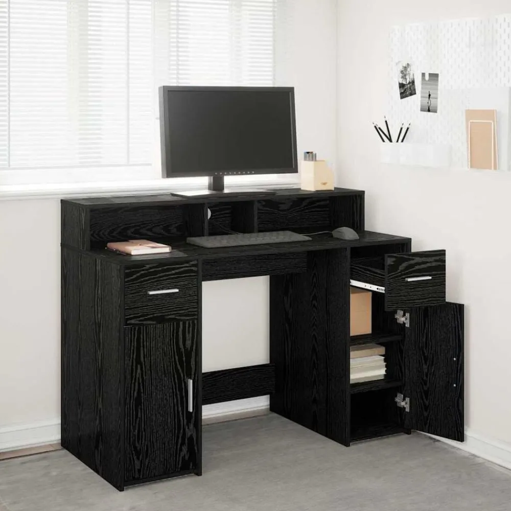 Meubles De Bureau-vidaXL Bureau avec porte Chêne noir 120 x 55 x 91 cm Bois d'ingénierie Chêne noir
