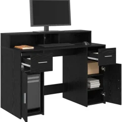 Meubles De Bureau-vidaXL Bureau avec porte Chêne noir 120 x 55 x 91 cm Bois d'ingénierie Chêne noir