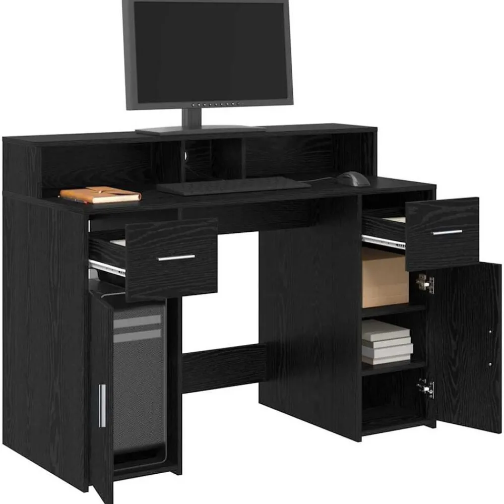 Meubles De Bureau-vidaXL Bureau avec porte Chêne noir 120 x 55 x 91 cm Bois d'ingénierie Chêne noir