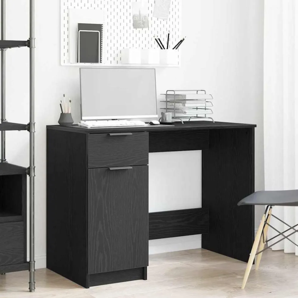 Meubles De Bureau-vidaXL Bureau avec porte Chêne noir 100 x 50 x 75 cm Bois d'ingénierie Chêne noir