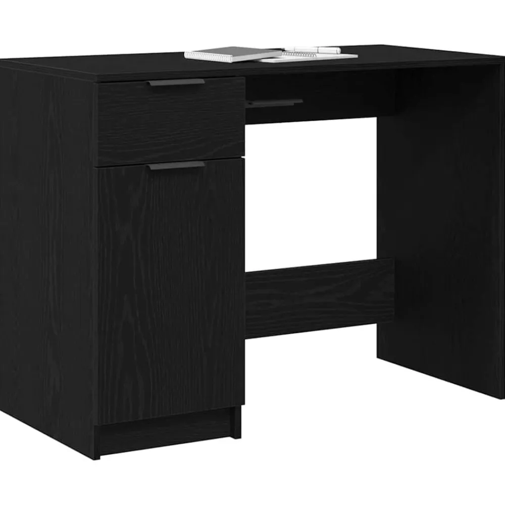 Meubles De Bureau-vidaXL Bureau avec porte Chêne noir 100 x 50 x 75 cm Bois d'ingénierie Chêne noir