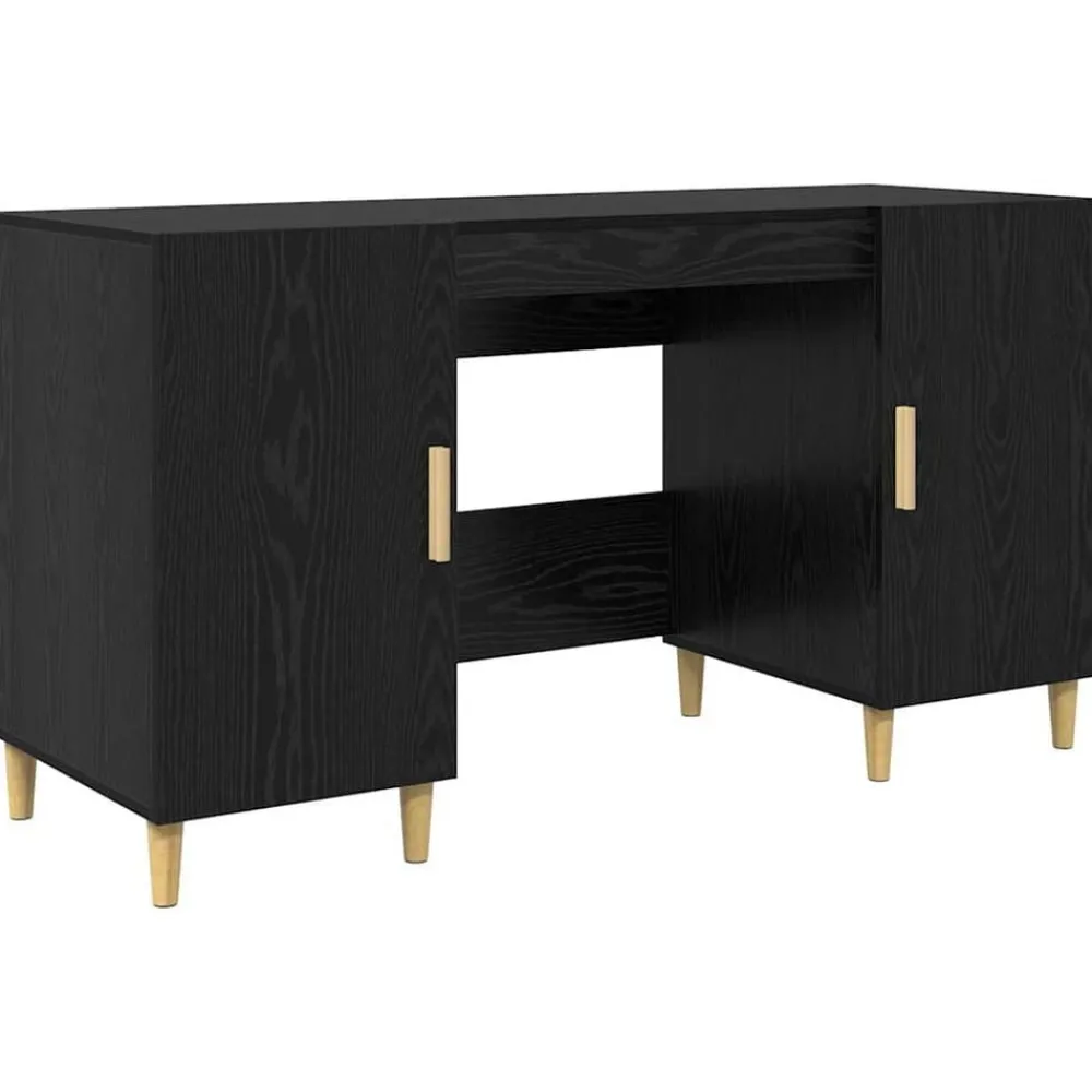 vidaXL Bureau avec porte Chêne noir 140 x 50 x 75 cm Bois d'ingénierie