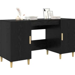 vidaXL Bureau avec porte Chêne noir 140 x 50 x 75 cm Bois d'ingénierie