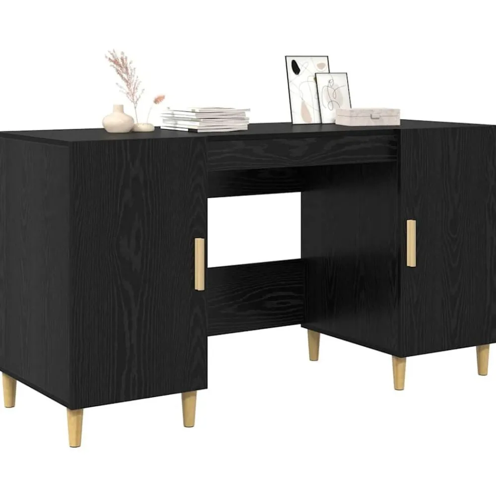 vidaXL Bureau avec porte Chêne noir 140 x 50 x 75 cm Bois d'ingénierie