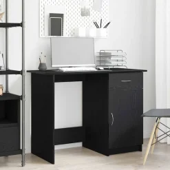 Meubles De Bureau-vidaXL Bureau avec porte Chêne noir 100 x 50 x 76 cm Bois d'ingénierie Ch&ecirc;ne noir