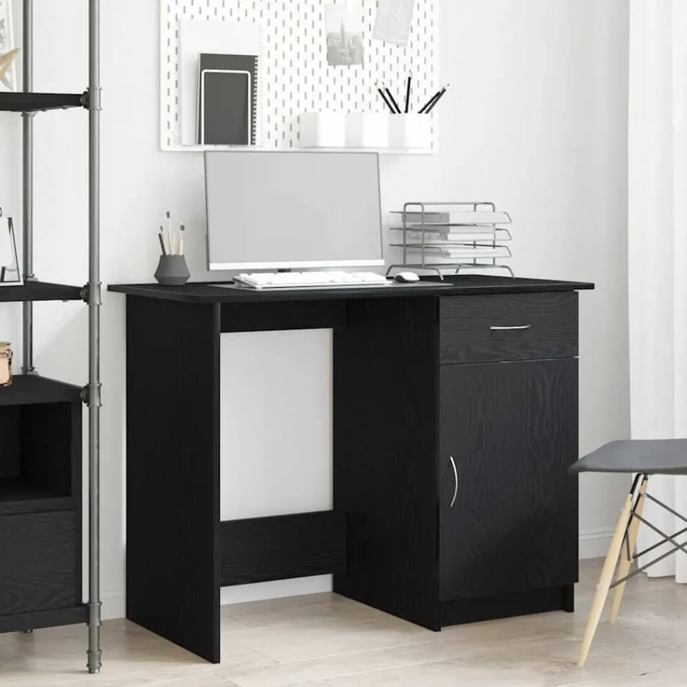 Meubles De Bureau-vidaXL Bureau avec porte Chêne noir 100 x 50 x 76 cm Bois d'ingénierie Chêne noir