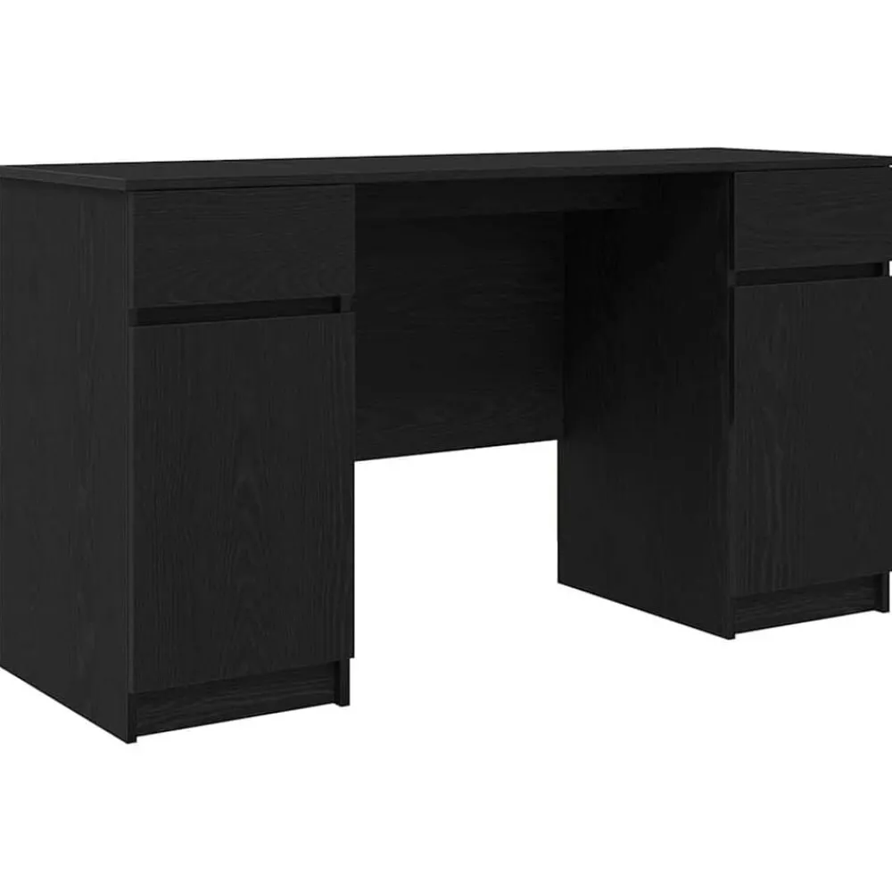 Meubles De Bureau-vidaXL Bureau avec porte Chêne noir 140 x 49 x 76 cm Bois d'ingénierie Chêne noir