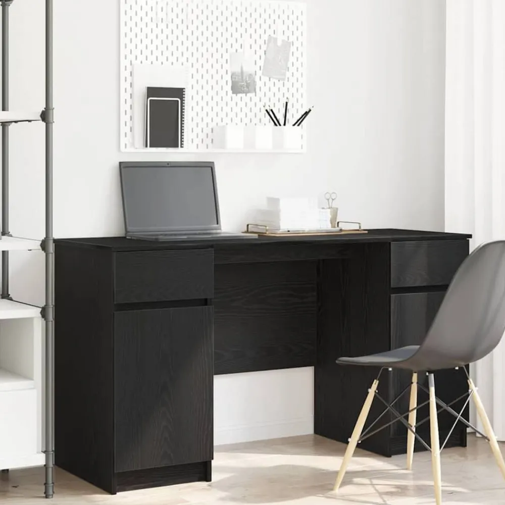 Meubles De Bureau-vidaXL Bureau avec porte Chêne noir 140 x 49 x 76 cm Bois d'ingénierie Chêne noir