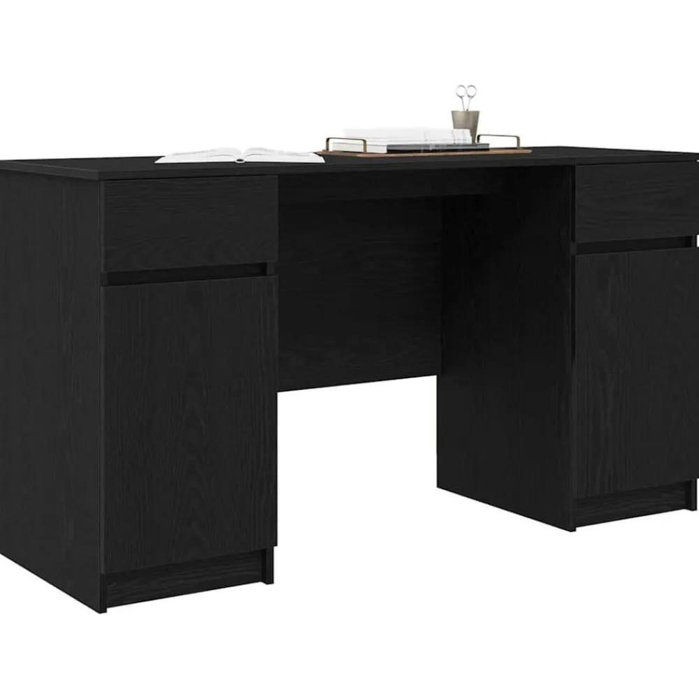 Meubles De Bureau-vidaXL Bureau avec porte Chêne noir 140 x 49 x 76 cm Bois d'ingénierie Chêne noir