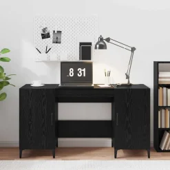 vidaXL Bureau avec porte Chêne noir 140 x 50 x 75 cm Bois d'ingénierie