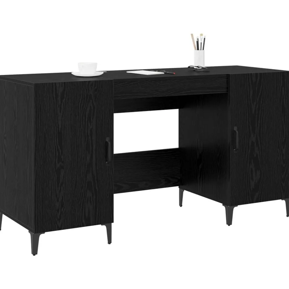 vidaXL Bureau avec porte Chêne noir 140 x 50 x 75 cm Bois d'ingénierie