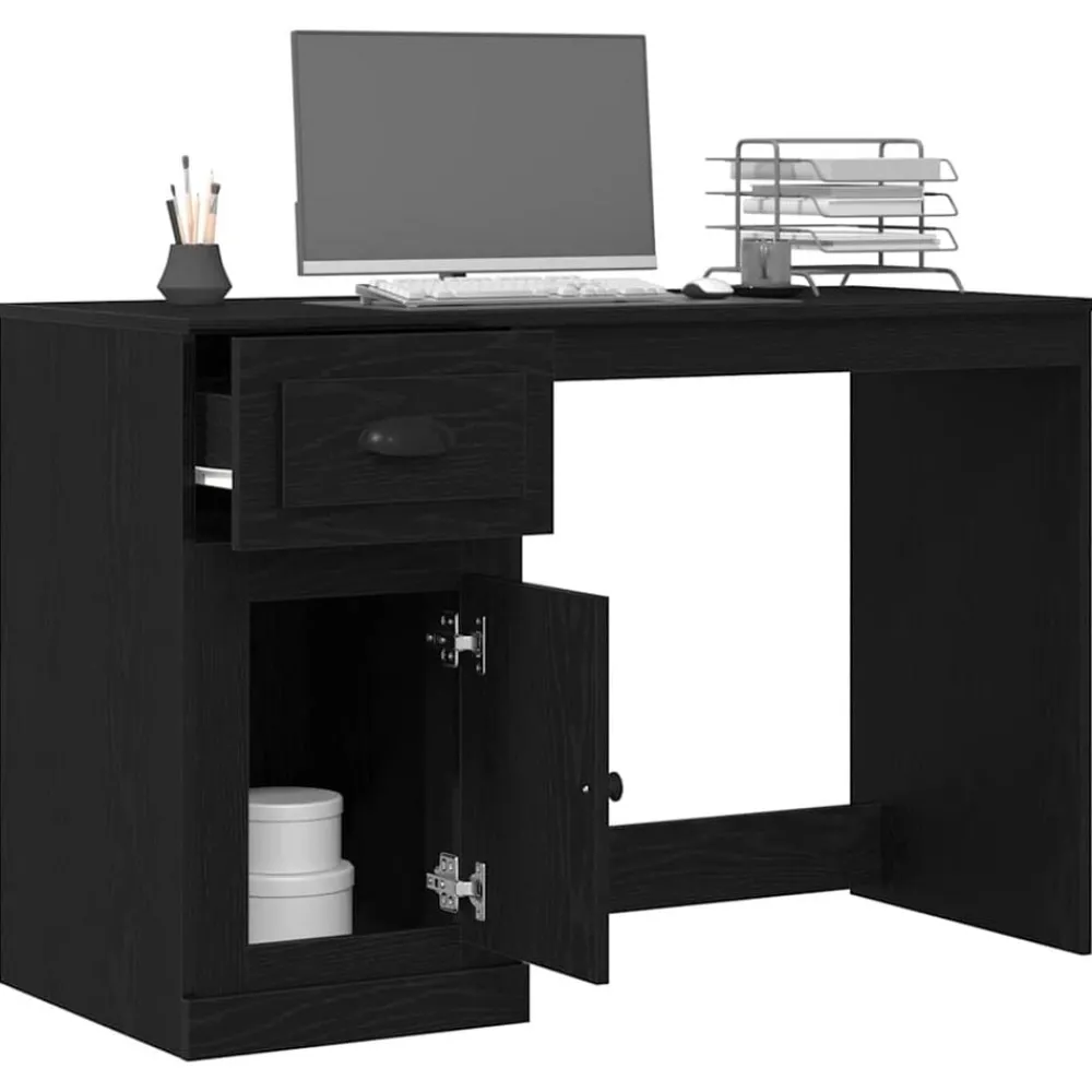vidaXL Bureau avec porte Chêne noir 50 x 115 x 75 cm Bois d'ingénierie