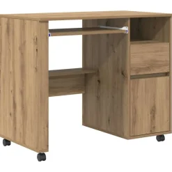 vidaXL Bureau avec roues avec tiroir Chêne artisanal 91 x 50 x 77 cm