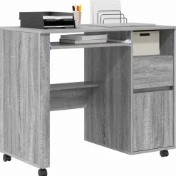 Meubles De Bureau-vidaXL Bureau avec roues Gris Sonoma 91 x 50 x 77 cm Bois d'ingénierie Sonoma gris