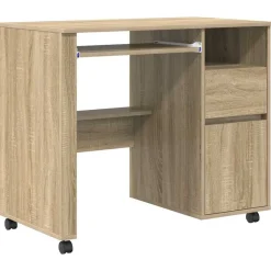 Meubles De Bureau-vidaXL Bureau avec roues avec tiroir Chêne Sonoma 91 x 50 x 77 cm Chêne sonoma