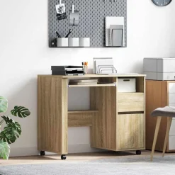 Meubles De Bureau-vidaXL Bureau avec roues avec tiroir Chêne Sonoma 91 x 50 x 77 cm Ch&ecirc;ne sonoma