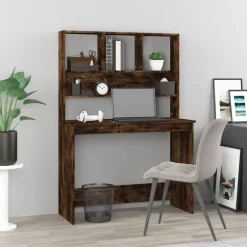 Meubles De Bureau-vidaXL Bureau avec étagères Chêne fumé 102x45x148 cm Bois d'ingénierie Ch&ecirc;ne fumé