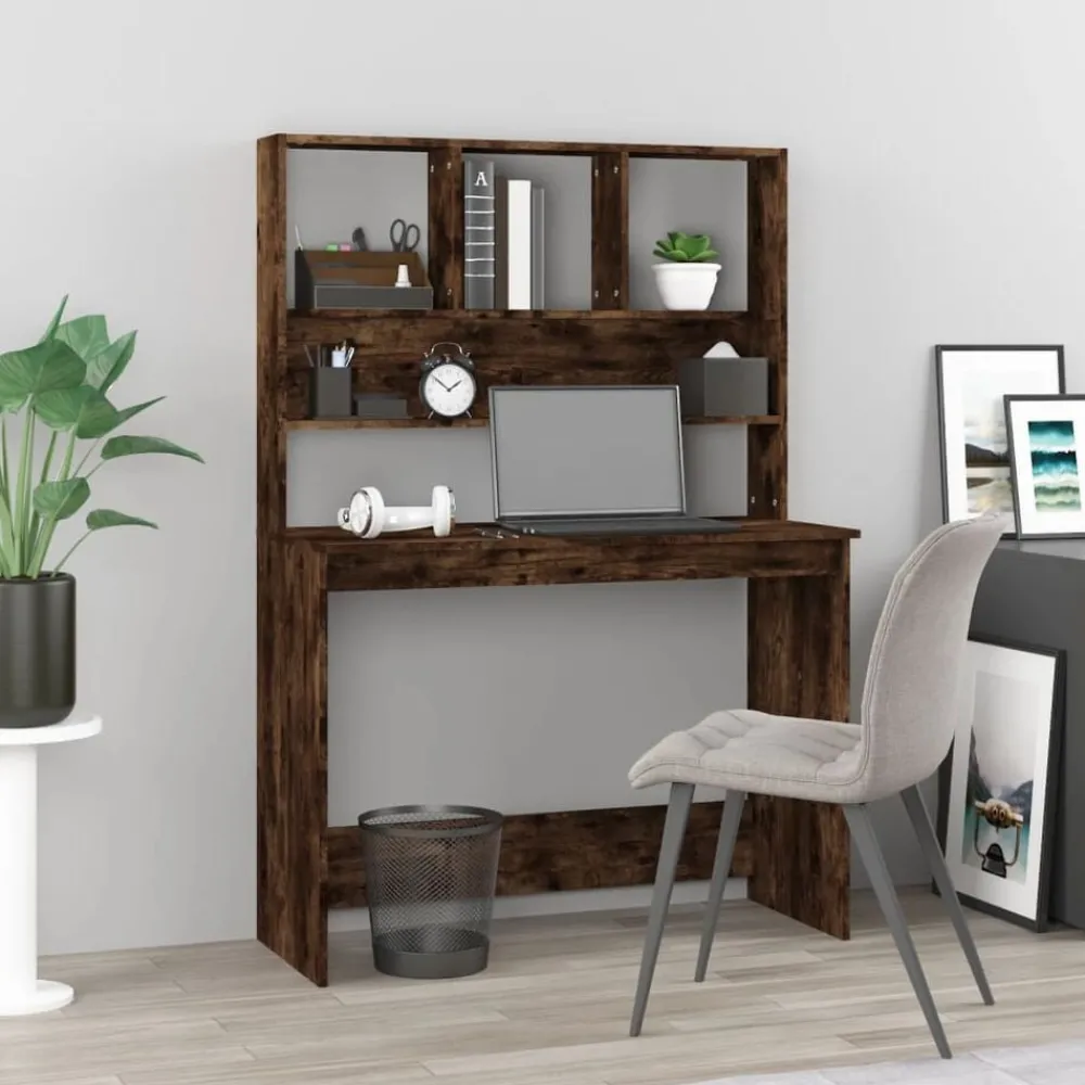 Meubles De Bureau-vidaXL Bureau avec étagères Chêne fumé 102x45x148 cm Bois d'ingénierie Chêne fumé