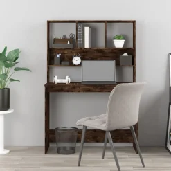 Meubles De Bureau-vidaXL Bureau avec étagères Chêne fumé 102x45x148 cm Bois d'ingénierie Chêne fumé