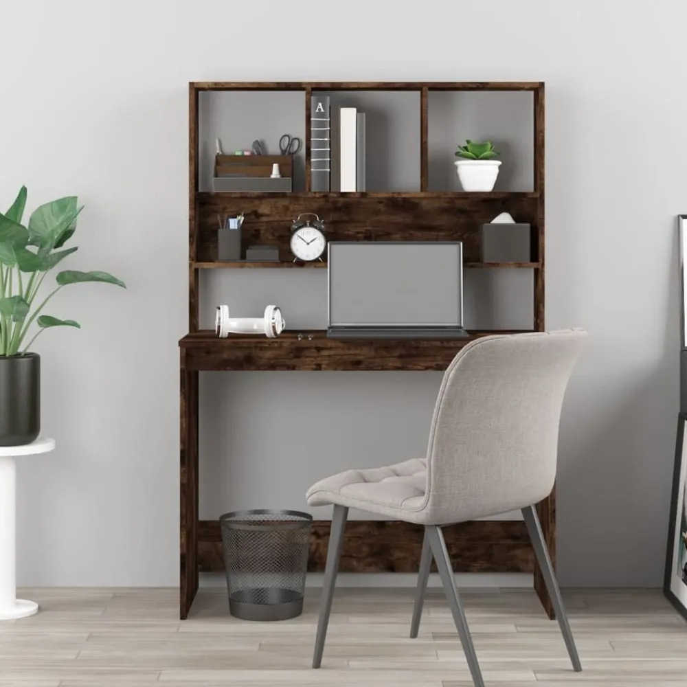 Meubles De Bureau-vidaXL Bureau avec étagères Chêne fumé 102x45x148 cm Bois d'ingénierie Chêne fumé