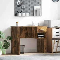 vidaXL Bureau avec tiroir Chêne fumé 90 x 49 x 75 cm Bois d'ingénierie