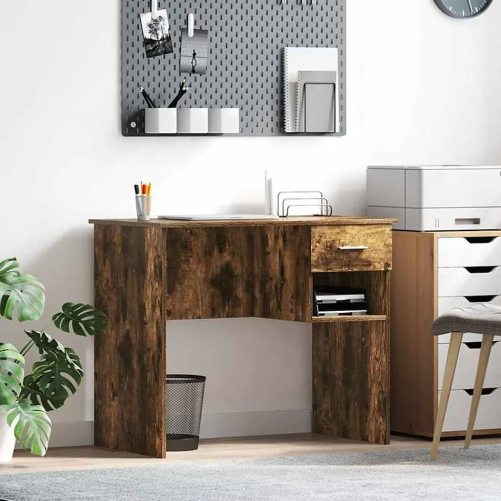 vidaXL Bureau avec tiroir Chêne fumé 90 x 49 x 75 cm Bois d'ingénierie