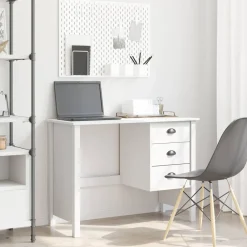Meubles De Bureau-vidaXL Bureau avec tiroirs Hill 100 x 45 x 74 cm Pin massif Blanc