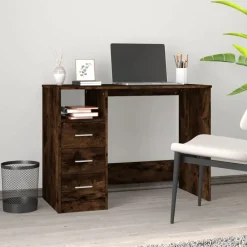 Meubles De Bureau-vidaXL Bureau avec tiroirs Chêne fumé 102x50x76 cm Bois d'ingénierie Ch&ecirc;ne fumé