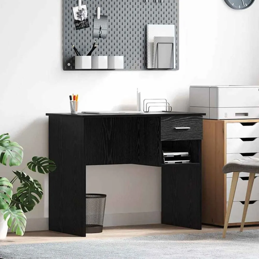 Meubles De Bureau-vidaXL Bureau avec tiroir Chêne noir 90 x 49 x 75 cm Bois d'ingénierie Chêne noir