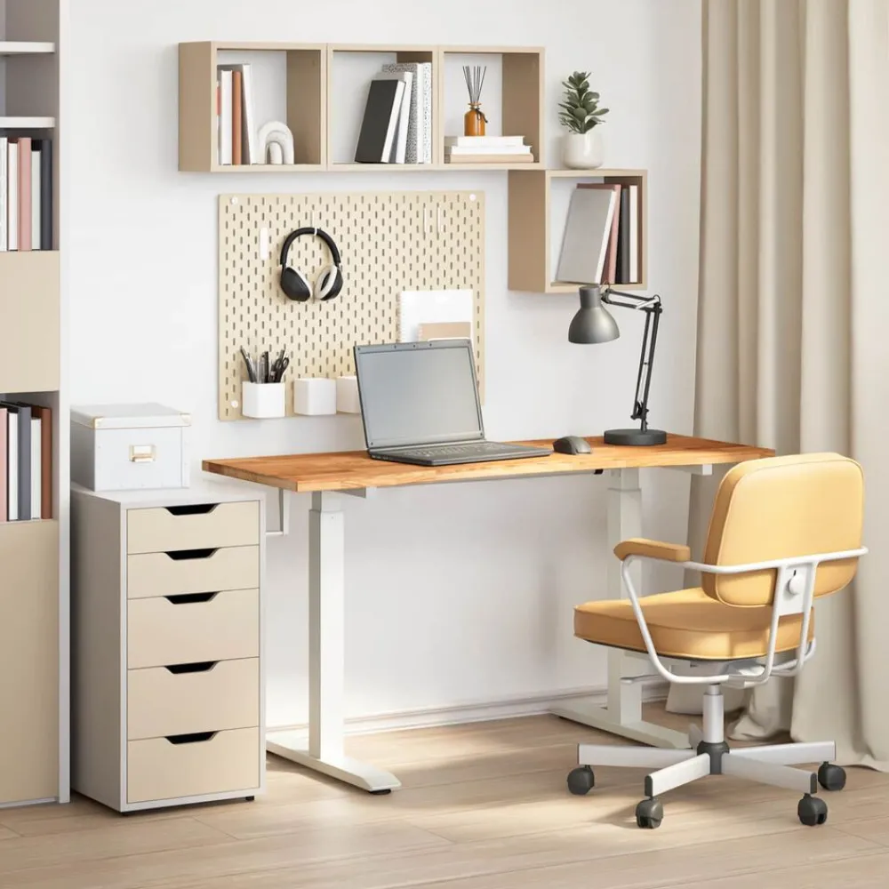 Meubles De Bureau-vidaXL Bureau Blanc et Brun Clair 140 x 60 cm Bois de chêne massif Blanc et marron clair