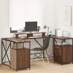 Meubles De Bureau-vidaXL Bureau Chêne brun 182 x 101 x 87,5 cm Bois d'ingénierie Ch&ecirc;ne marron