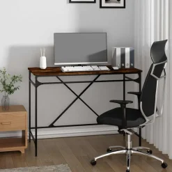 Meubles De Bureau-vidaXL Bureau chêne fumé 100x50x75 cm bois d'ingénierie et fer Ch&ecirc;ne fumé