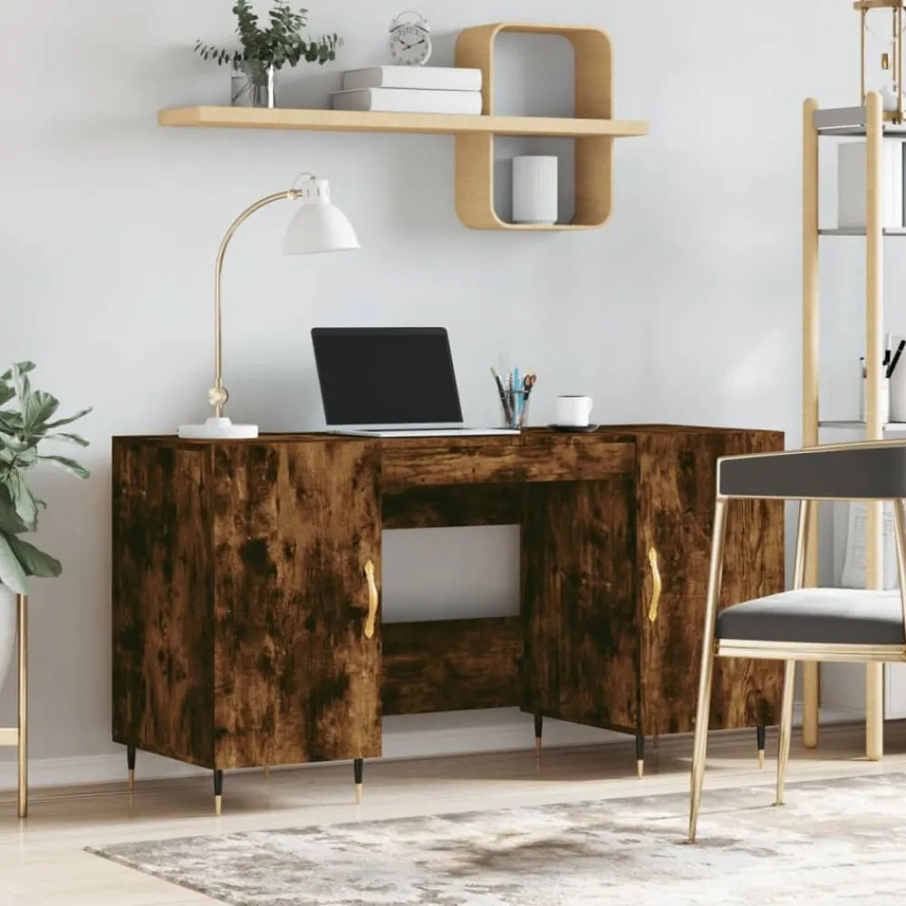 vidaXL Bureau chêne fumé 140x50x75 cm bois d'ingénierie