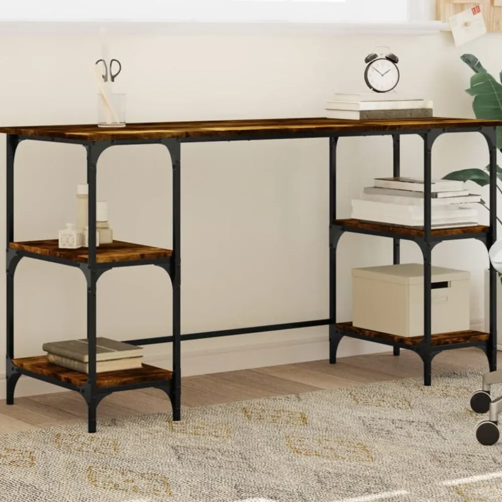 Meubles De Bureau-vidaXL Bureau chêne fumé 140x50x75 cm métal et bois d'ingénierie Chêne fumé