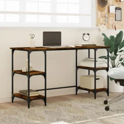Meubles De Bureau-vidaXL Bureau chêne fumé 140x50x75 cm métal et bois d'ingénierie Chêne fumé