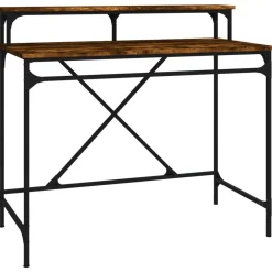 Meubles De Bureau-vidaXL Bureau chêne fumé 100x50x90 cm bois d'ingénierie et fer Ch&ecirc;ne fumé