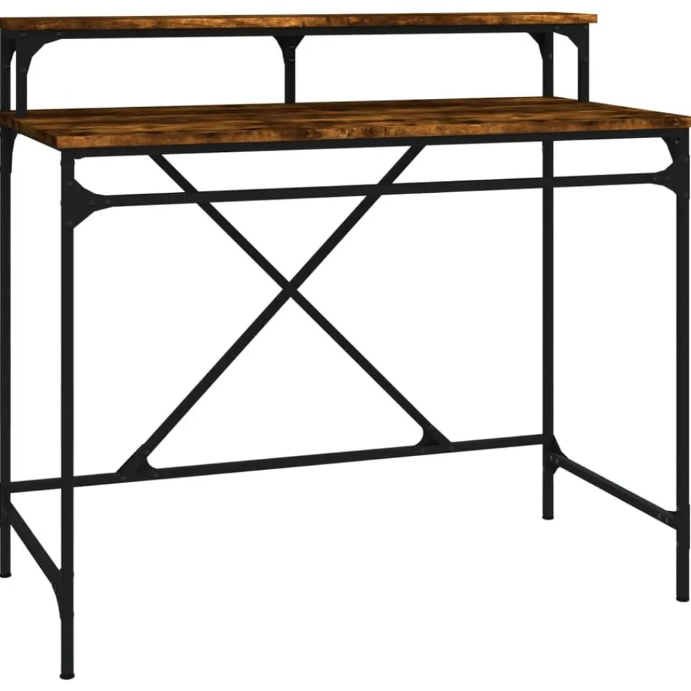 Meubles De Bureau-vidaXL Bureau chêne fumé 100x50x90 cm bois d'ingénierie et fer Chêne fumé