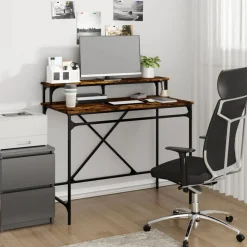 Meubles De Bureau-vidaXL Bureau chêne fumé 100x50x90 cm bois d'ingénierie et fer Ch&ecirc;ne fumé