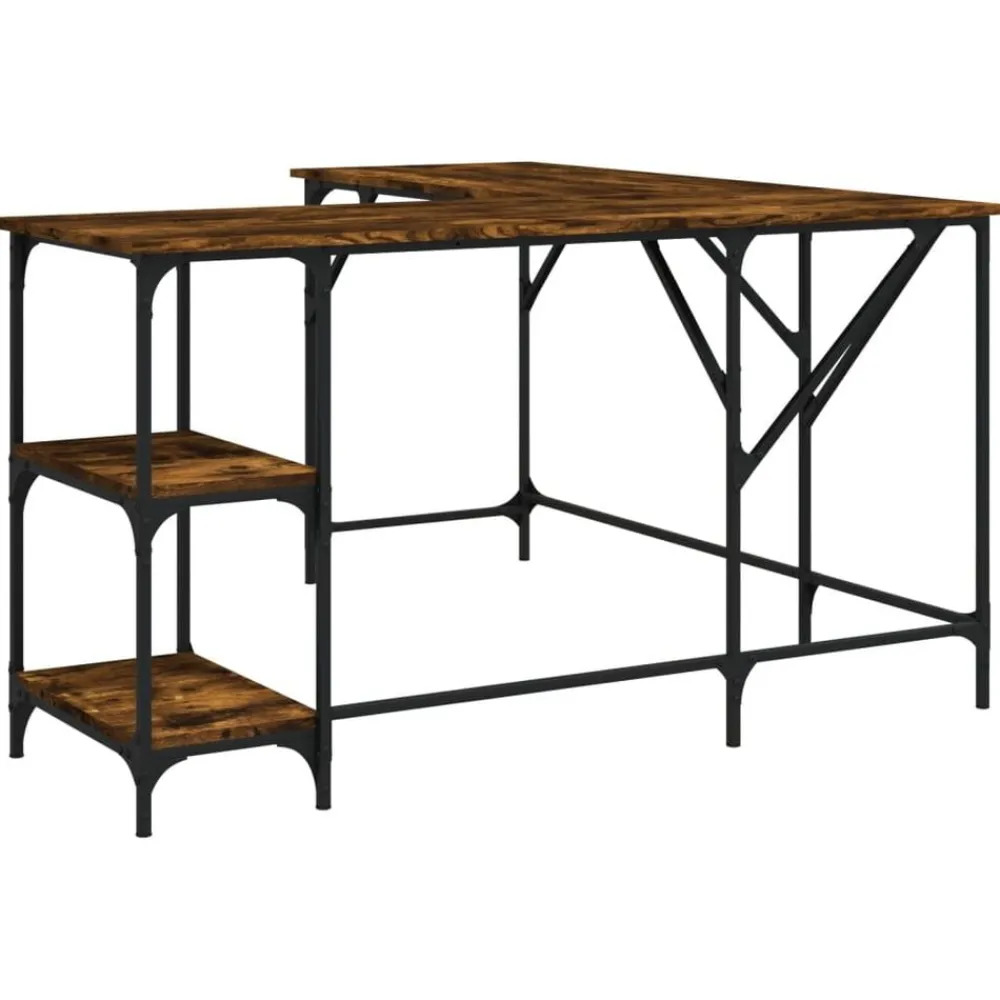 vidaXL Bureau chêne fumé 139x139x75 cm bois d'ingénierie
