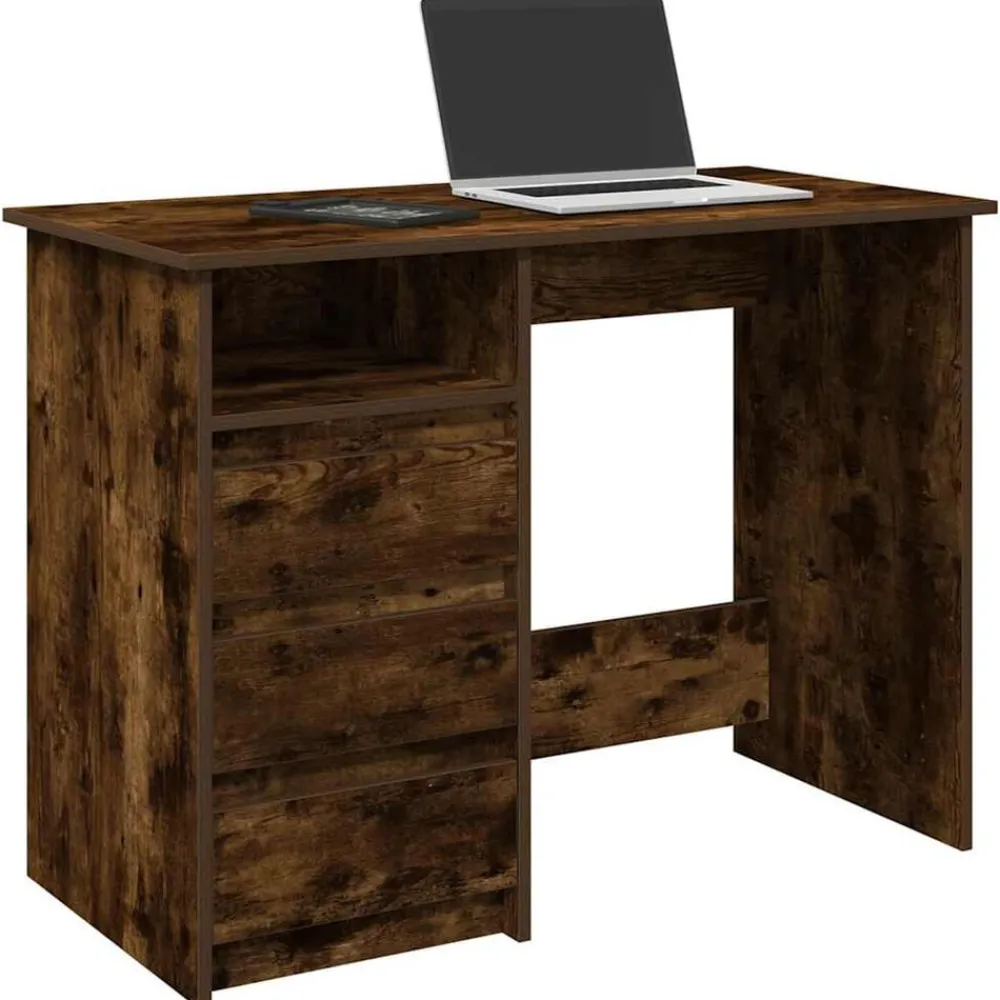 vidaXL Bureau chêne fumé 102x50x75 cm bois d'ingénierie