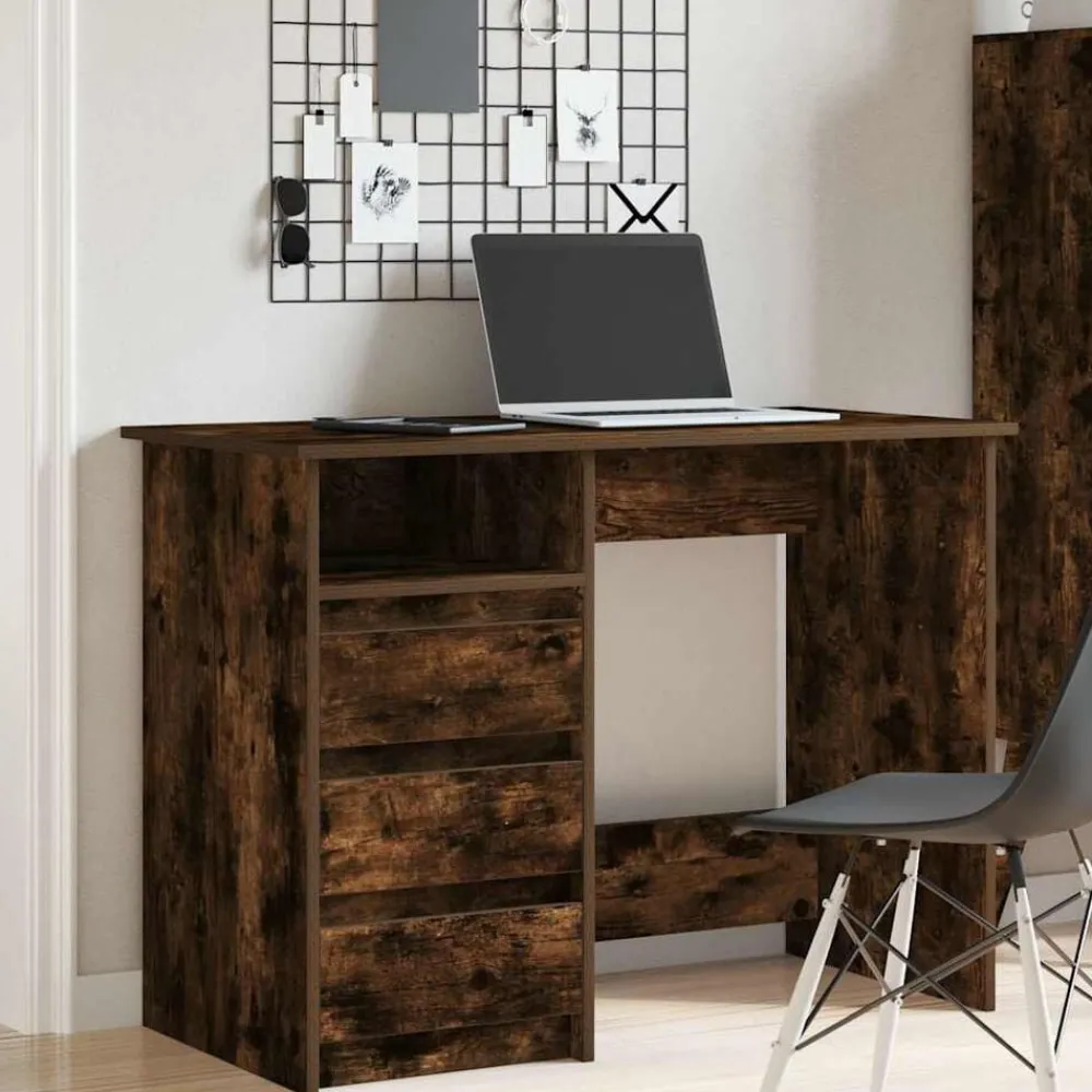 vidaXL Bureau chêne fumé 102x50x75 cm bois d'ingénierie