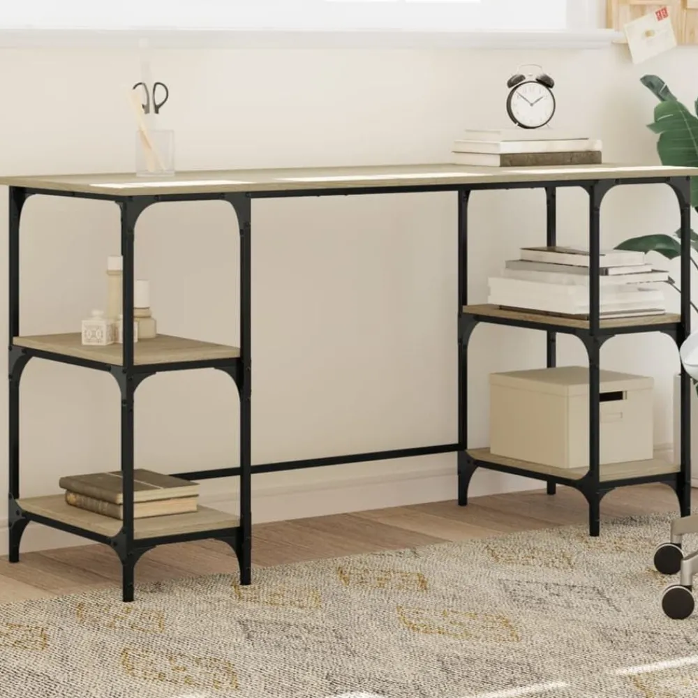vidaXL Bureau chêne sonoma 140x50x75 cm métal et bois d'ingénierie